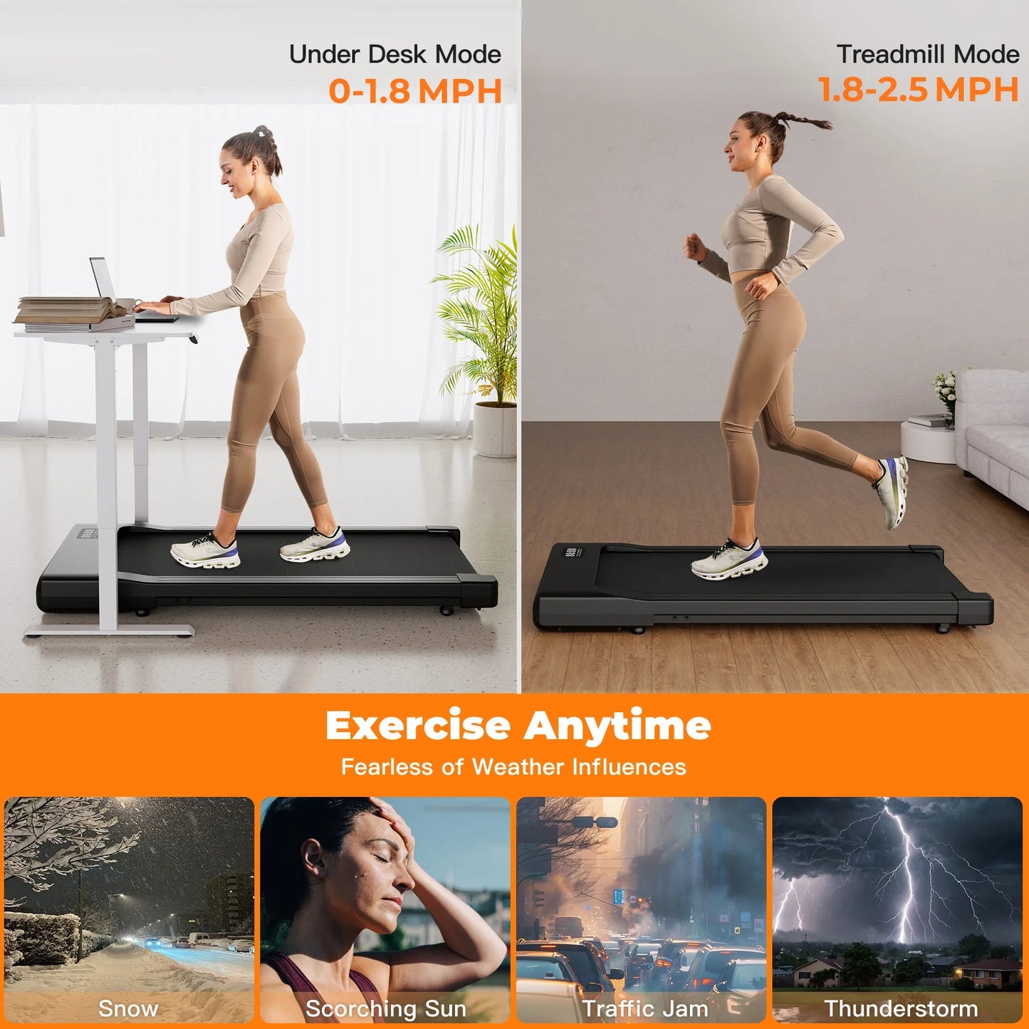 2 in 1 Foldable Treadmill Under Desk with Remote Control, LED Display